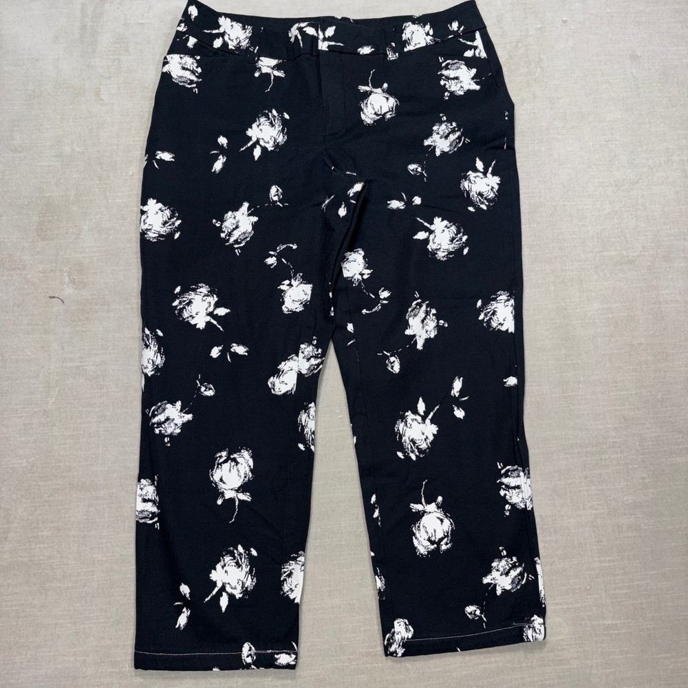 Faded Glory Abstract Floral Cropped Capri Pants Size 12